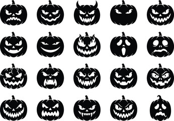 Obraz premium Spooky Halloween pumpkin faces vector graphics for seasonal designs and decorations