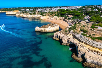 Naklejka premium Aerial view of the beach in Porches, Lagoa, Portugal