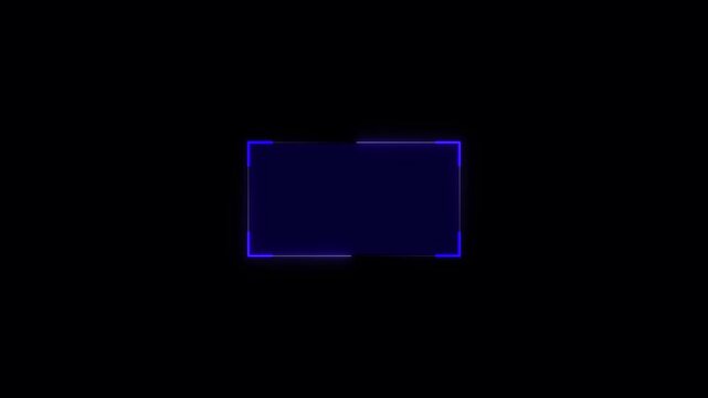 Futuristic glowing neon HUD callout frame for digital interface on black background with alpha channel. Sci fi HUD broadcast titles and callout concept animation.