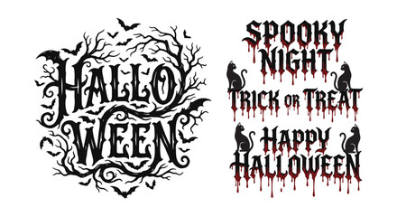 Happy halloween typography spooky lettering designs for festive decorations parties and seasonal greetings © Lata