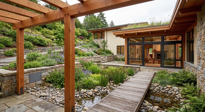 Hillside Terraced Home Rain Garden Water Management Design