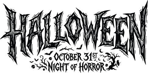 Spooky happy halloween typography black and white horror night design for october 31st celebrations © Lata