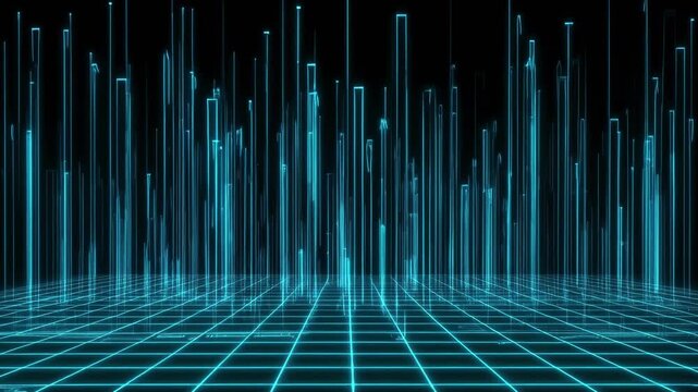 Abstract digital grid with growing blue bars during a futuristic data visualization for technology concepts