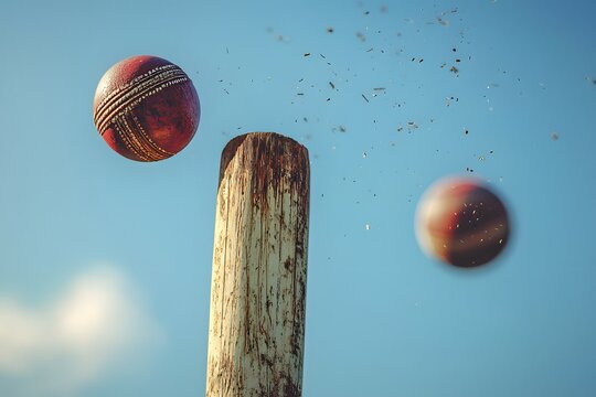 Outdoor sports moment showing cricket ball hitting stumps photo