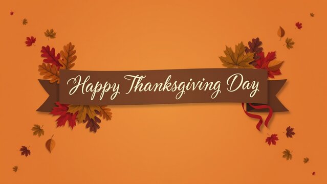 Autumn Leaves And Ribbon Banner Thanksgiving Day Illustration fall foliage