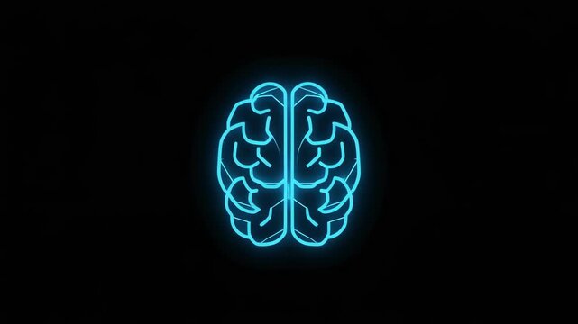 Abstract glowing brain icons moving in sequence against a dark background representing artificial intelligence and data flow
