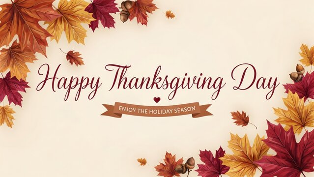 Autumn Leaves And Festive Text With Holiday Banner foliage fall