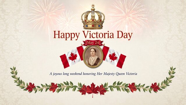 Victoria Day Celebration With Crown And Canadian Flags Festive Illustration