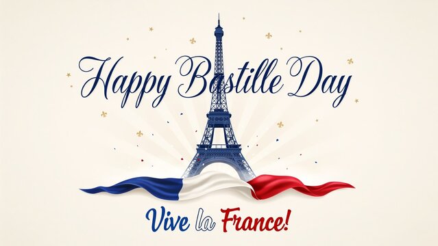 Eiffel Tower Illustration With French Flag And Festive Ornament france
