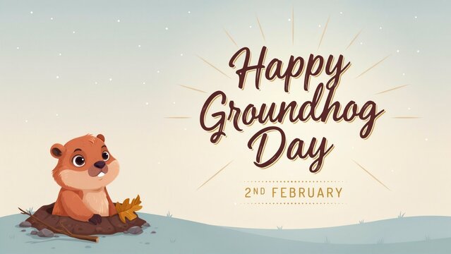 Groundhog Illustration With Text And Scenic Background woodchuck animal mammal