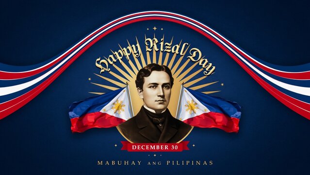 Jose Rizal Portrait With Philippine Flags And Festive Elements filipino
