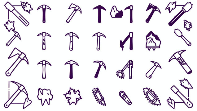 Pickaxe Tool Icon Set Outline Collection.
