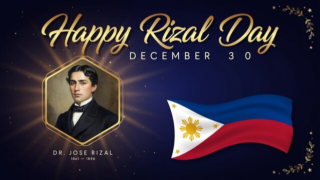 Portrait Of Dr Jose Rizal And Philippine Flag Festive Illustration