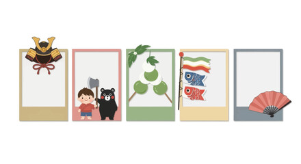 Fototapeta premium Japanese childrens day themed photo frames with kintaro and cultural symbols