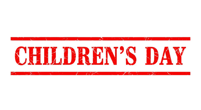 Childrens day red grunge stamp style text