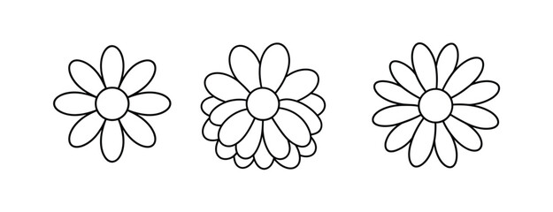 Obraz premium Outline Floral Graphics: A trio of simple, line-drawn daisy-like flowers, rendered in a clean, modern outline style, offering a minimalist and elegant aesthetic.