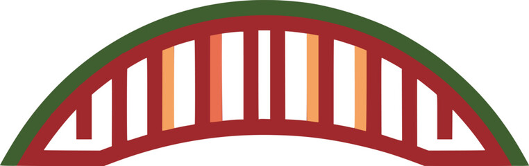 Fototapeta premium Semicircle bridge icon with red frame and green border detail