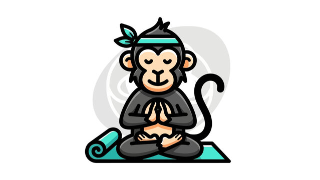 A cartoon monkey practices yoga meditation.