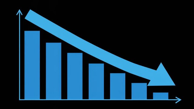 Falling Bar Chart Animation with Downward Arrow Symbolizing Financial Decline and Business Loss