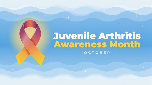 Ribbon Awareness Symbol With Text Vector Illustration On Blue Background graphic design month october juvenile