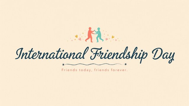 International friendship day lettering with figures and hearts vector illustration celebration greeting design graphic text