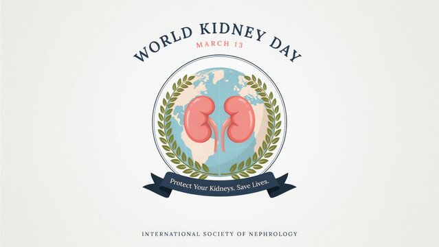 Kidney Illustration With Globe And Laurel Wreath World Kidney Day Awareness Campaign kidneys renal organ