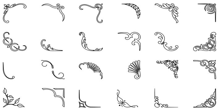 Set of decorative hand drawn corner elements. Divider ornament, borders, doodle, separators, page dividers, header, vector