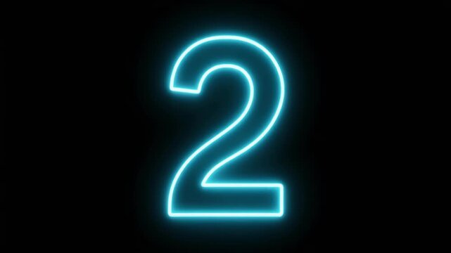 Glowing Neon Number Two Forming Against Dark Background with Subtle Animation