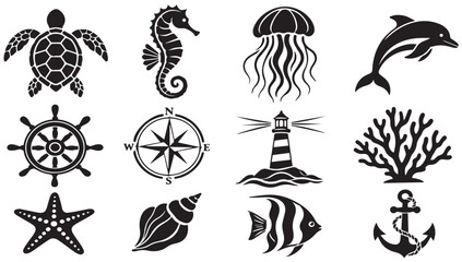 Marine Life and Nautical Icons Vector Set © sadia