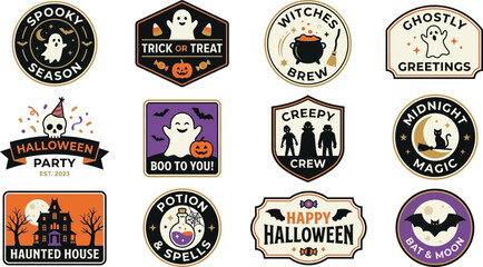 Halloween-themed round badges and icons collection © Sabbir