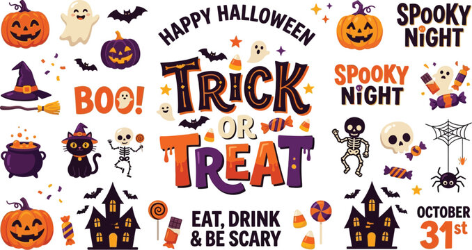Halloween trick or treat colorful vector illustration