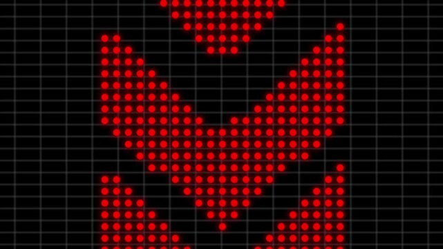 Red led dot matrix arrow animation downward motion digital background