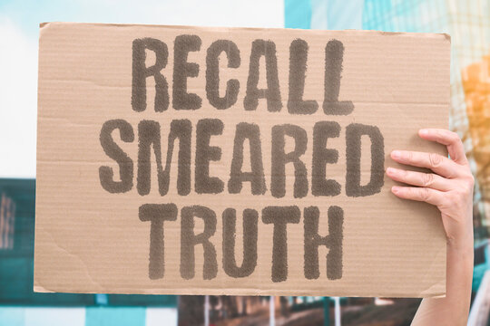 "Recall Smeared Truth" Memory blended fact with fiction. RECALL. SMEARED. TRUTH. MEMORY. BLENDED.