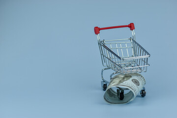 Mini shopping cart holds crumpled bills © Nazir