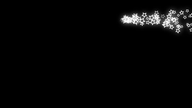 White glitter sparkles star trail luxury magic dust path 2d twinkle light animation christmas stars isolated, smooth twinkling star glitter line black screen backdrop 4k