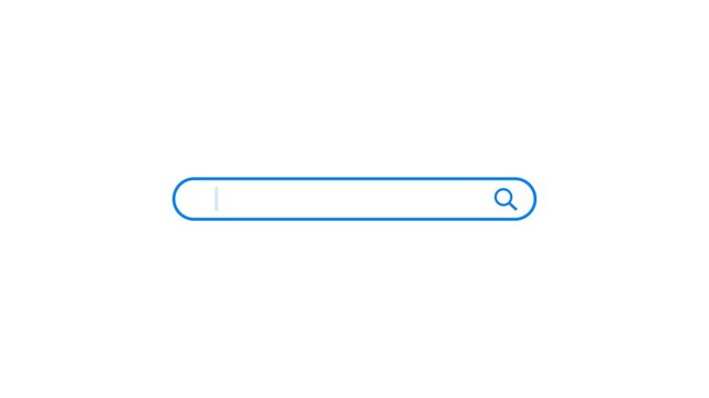Web search icon animation.As the lens of the magnifying glass hovers over a search bar, a blinking cursor appears inside the bar, Motion Graphic concept. animation