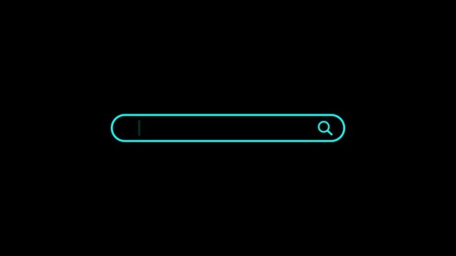 Web search icon animation.As the lens of the magnifying glass hovers over a search bar, a blinking cursor appears inside the bar, Motion Graphic concept. animation
