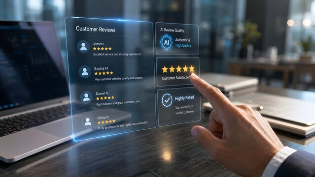 Digital customer reviews interface enhancing business reputation and trust