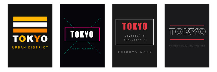 Modern tokyo street style typography labels for technical clothing and apparel. © Layla
