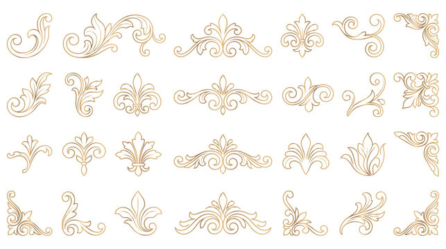 Elegant gold baroque scrolls for luxury border design.