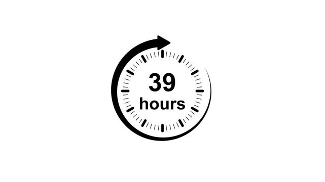 Clock 39 hours icon, isolated on White background with alpha channel Clock , timer time passage waiting time Motion Graphic concept animation