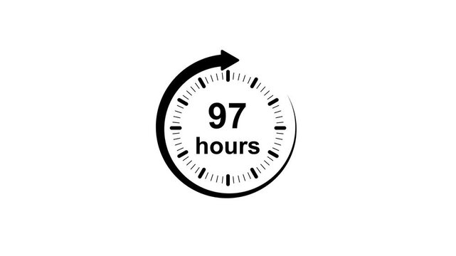 Clock 97 hours icon, isolated on White background with alpha channel Clock , timer time passage waiting time Motion Graphic concept animation