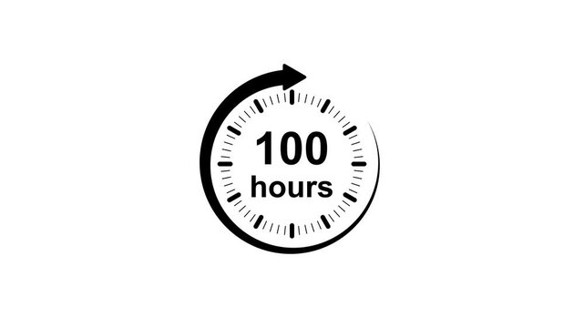 Clock 100 hours icon, isolated on White background with alpha channel Clock , timer time passage waiting time Motion Graphic concept animation