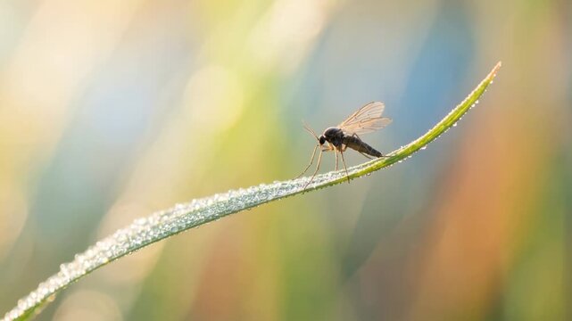 gnat close up in woodland habitat morning light video