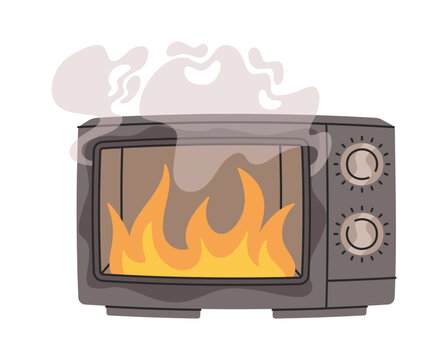 Microwave On Fire Kitchen Hazard Cartoon