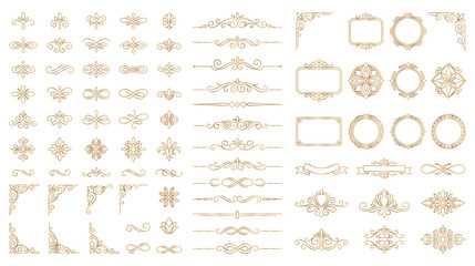 Set of gold flourish scroll and ornate vintage borders. © Ojufa