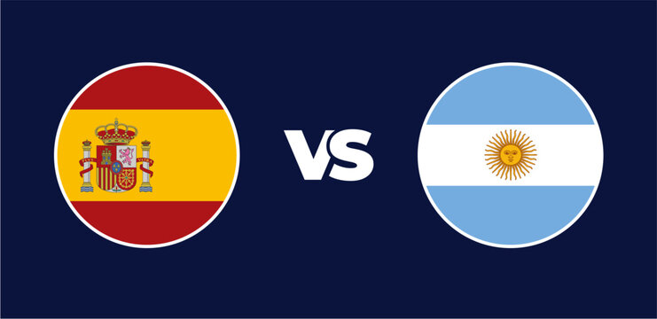 Spain vs Argentina national flags in circle format, circular flag icons, vector illustration of rivalry concept