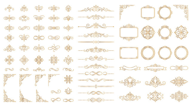 Set of gold flourish scroll and ornate vintage borders.