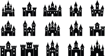 Collection of medieval castle silhouettes in black for design and decoration © MD Din Islam