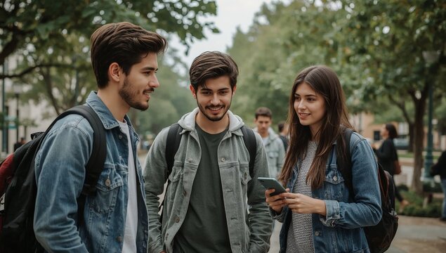 Students Discuss Assignments in a Hallway at a School During the Day